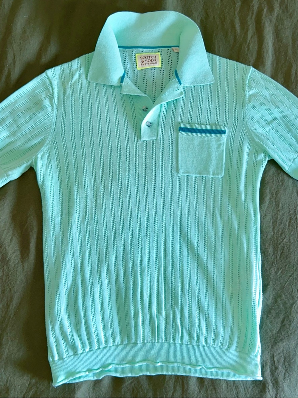 Scotch & Soda Mint Knit Polo with Contrast Trim.